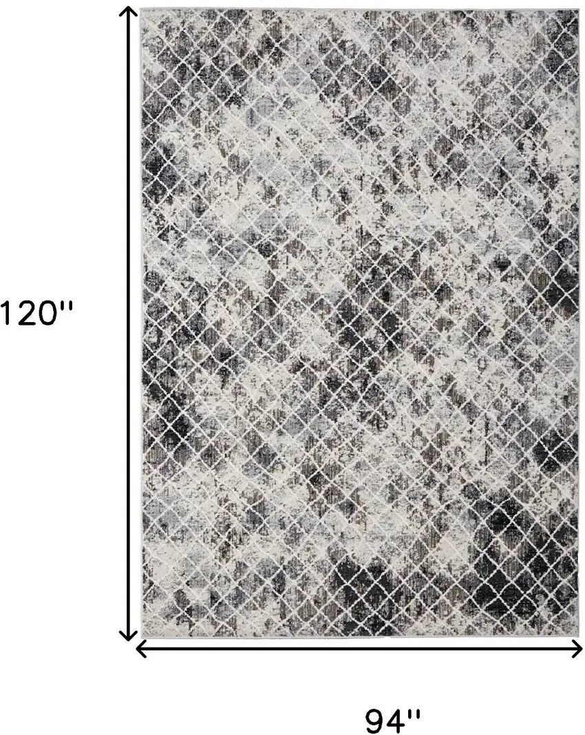 Gray Ivory and Taupe Geometric Power Loom Worn Faded Area Rug Photo 3