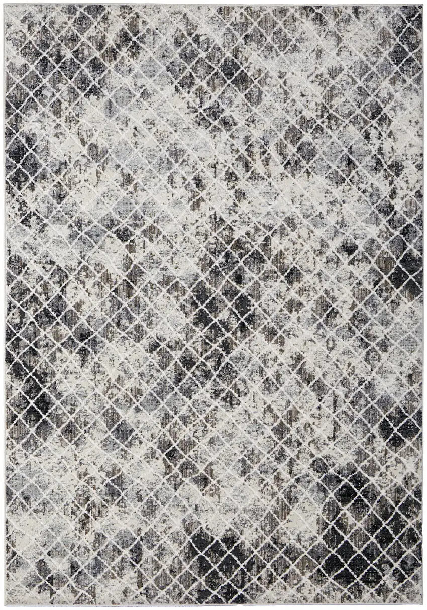 Gray Ivory and Taupe Geometric Power Loom Worn Faded Area Rug Photo 2