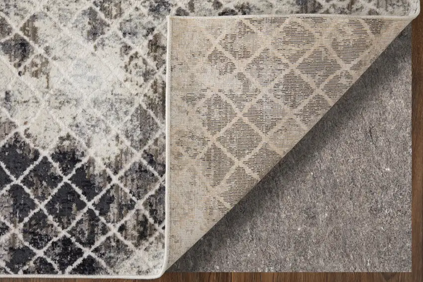 Gray Ivory and Taupe Geometric Power Loom Worn Faded Area Rug Photo 7