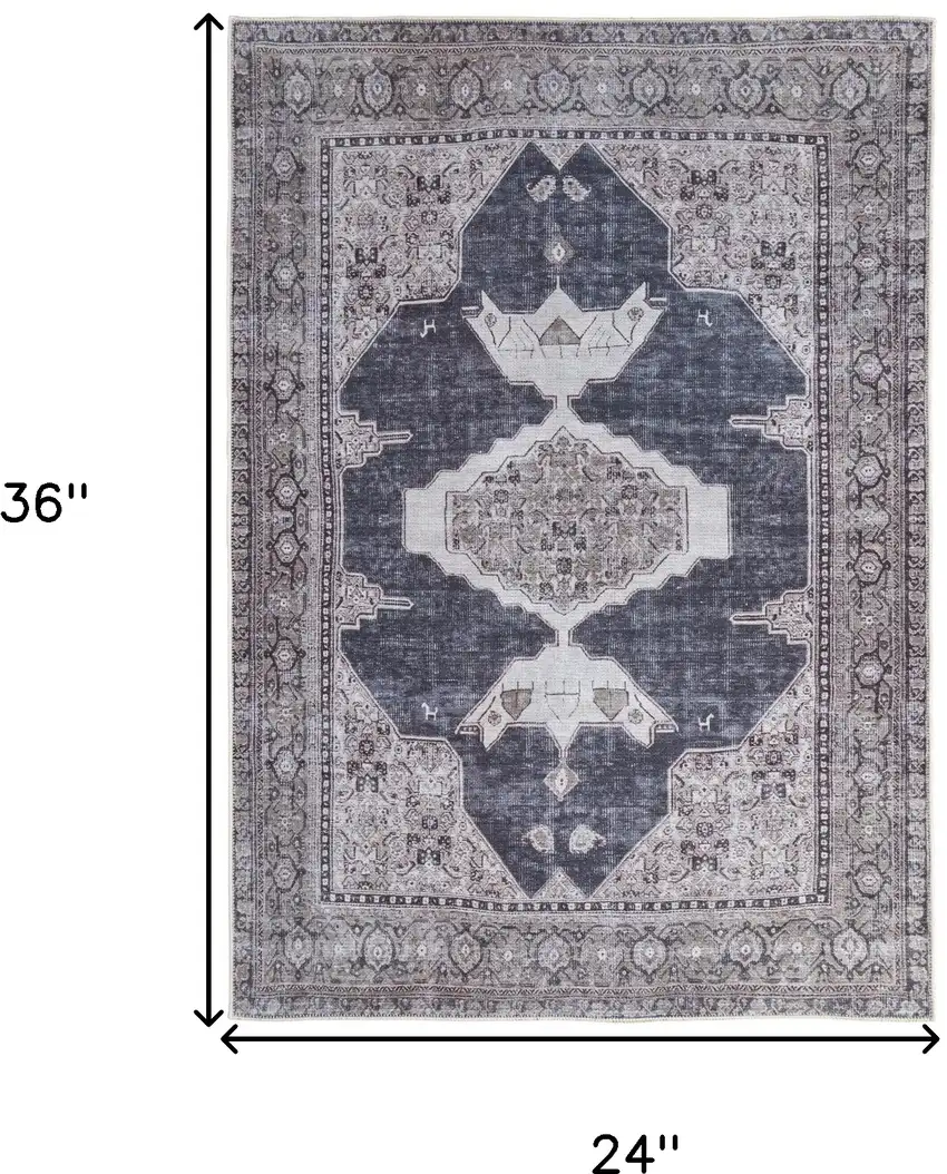 Gray Ivory and Taupe Oriental Power Loom Washable Area Rug Photo 3