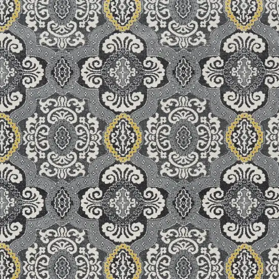Gray Ivory and Yellow Damask Power Loom Area Rug Photo 5