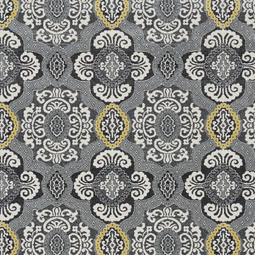 Gray Ivory and Yellow Damask Power Loom Area Rug Photo 5