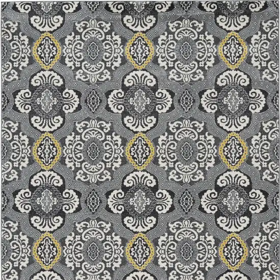 Gray Ivory and Yellow Damask Power Loom Area Rug Photo 6