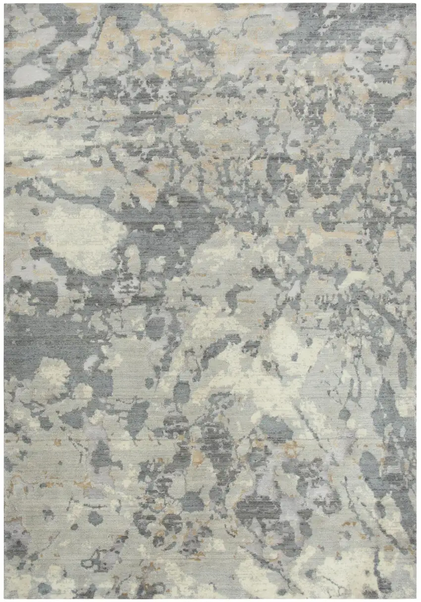 Gray Light Gray Beige And Ivory New Zealand Lambs Wool Abstract Hand Carved Handmade Area Rug Photo 1