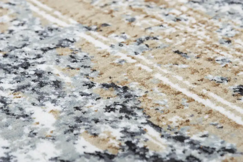Gray Light Gray Brown Beige And Ivory Abstract Hand Carved Handmade Area Rug Photo 4