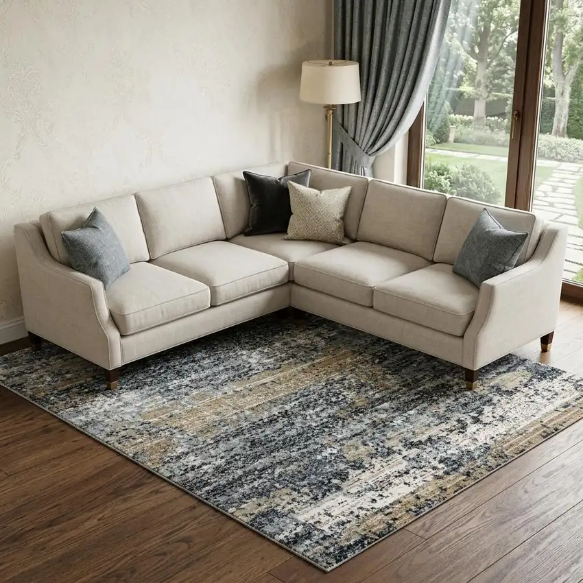 Gray Light Gray Brown Beige And Ivory Abstract Hand Carved Handmade Area Rug Photo 1