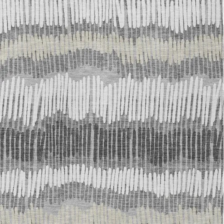 Gray Light Green And Ivory Striped Washable Indoor Outdoor Area Rug Photo 6