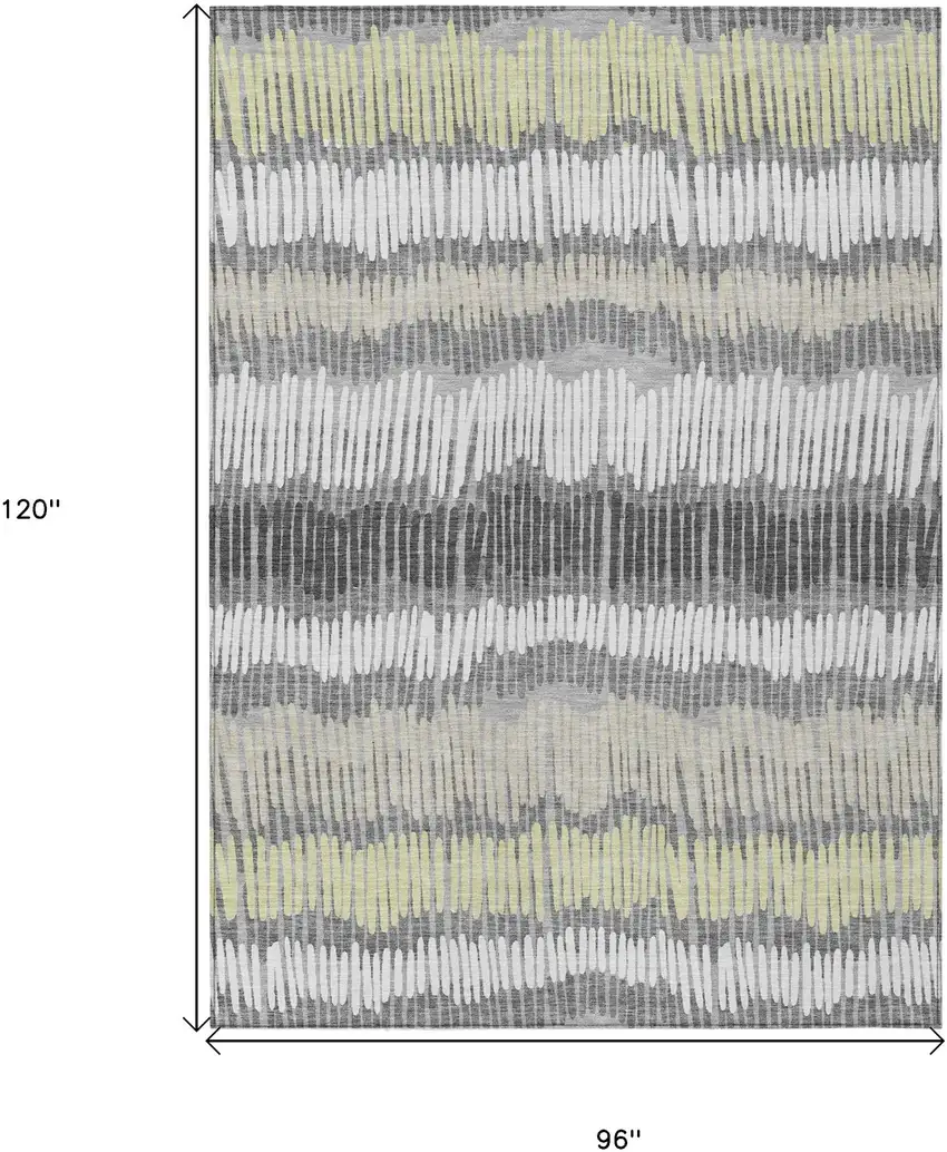 Gray Light Green And Ivory Striped Washable Indoor Outdoor Area Rug Photo 3