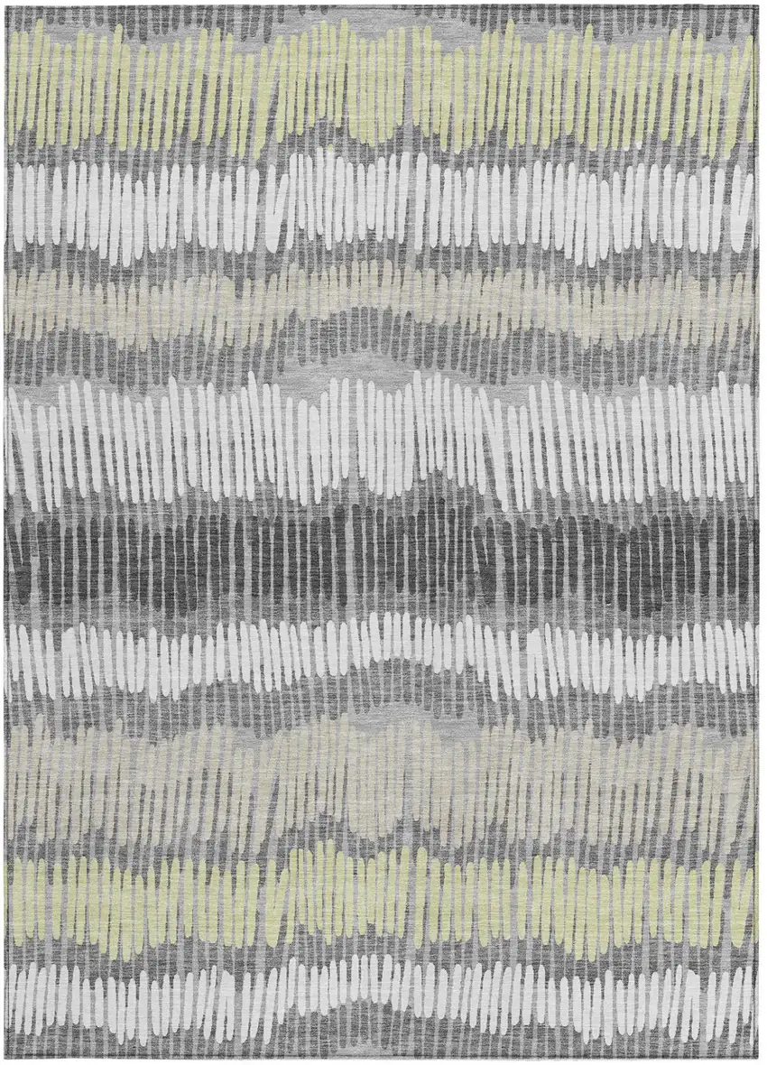 Gray Light Green And Ivory Striped Washable Indoor Outdoor Area Rug Photo 7