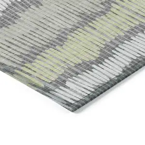 Photo of Gray Light Green And Ivory Striped Washable Indoor Outdoor Area Rug