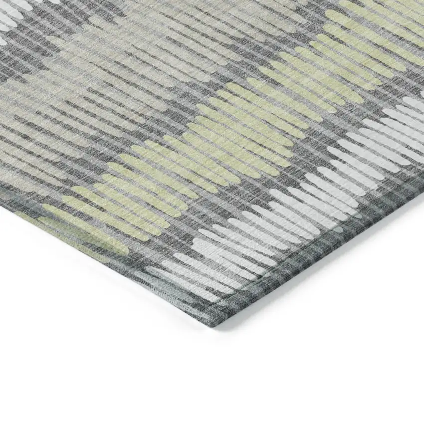 Gray Light Green And Ivory Striped Washable Indoor Outdoor Area Rug Photo 5