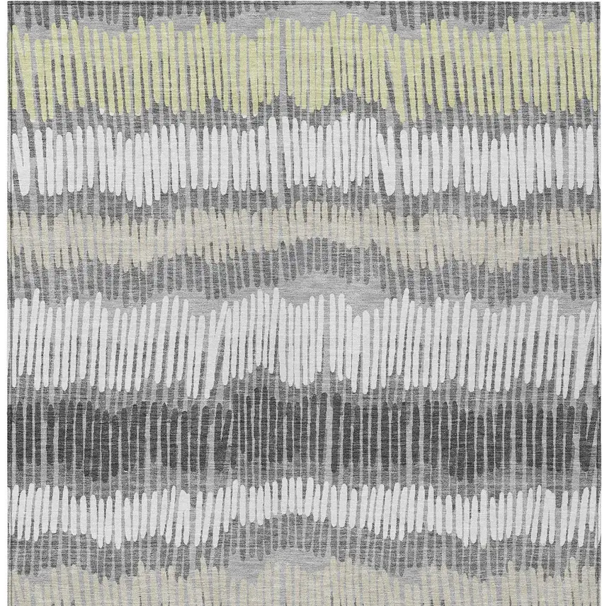 Gray Light Green And Ivory Striped Washable Indoor Outdoor Area Rug Photo 7