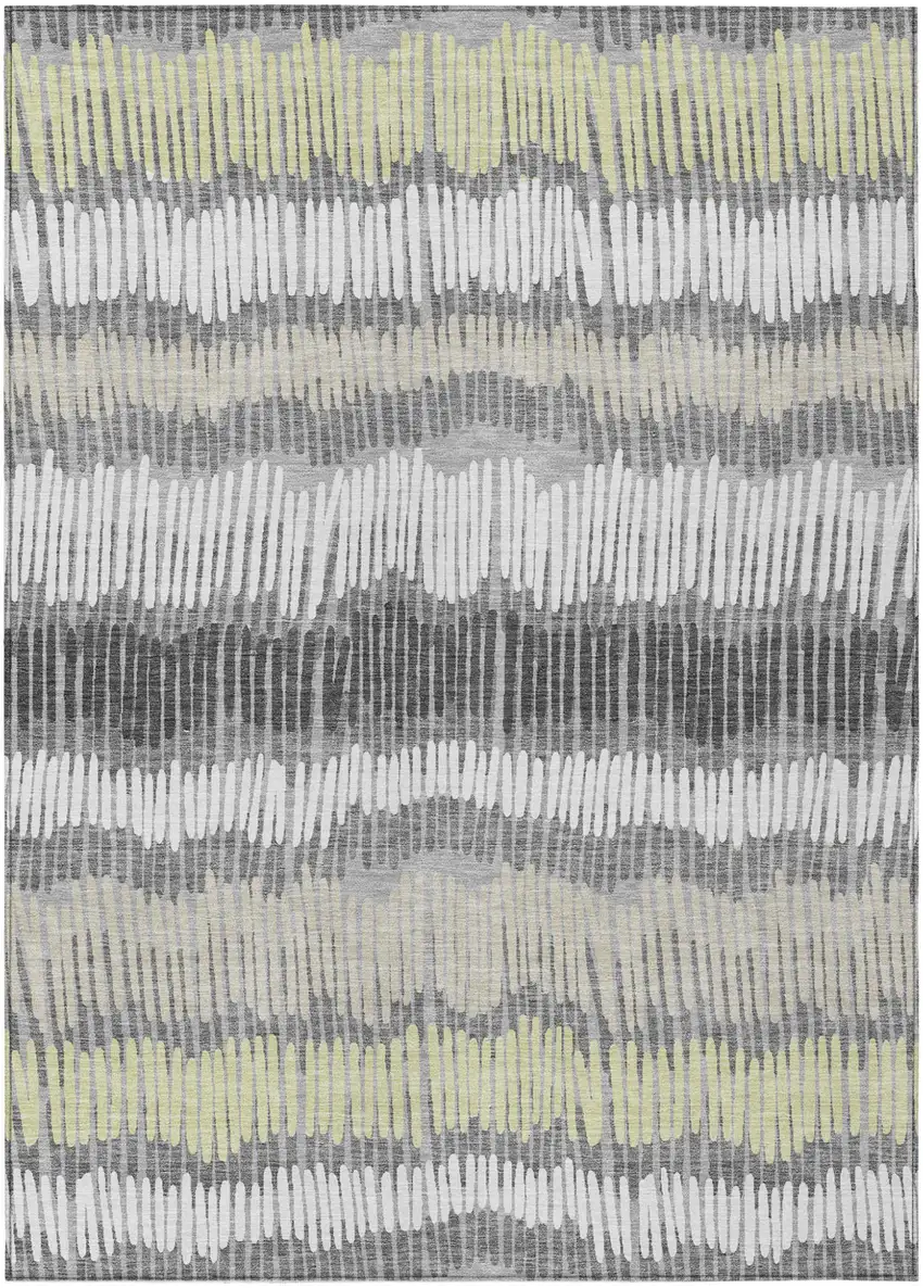 Gray Light Green And Ivory Striped Washable Indoor Outdoor Area Rug Photo 2
