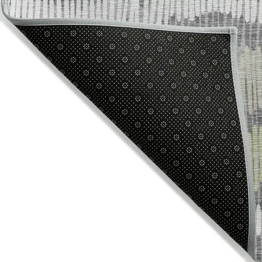 Gray Light Green And Ivory Striped Washable Indoor Outdoor Area Rug Photo 4