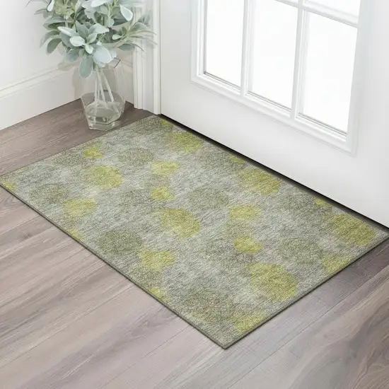 Gray Lime Green And Silver Abstract Washable Area Rug With UV Protection Photo 2