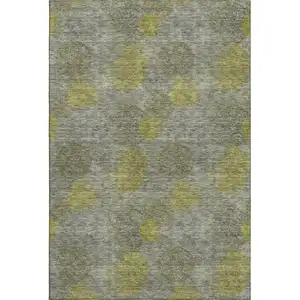 Photo of Gray Lime Green And Silver Abstract Washable Area Rug With UV Protection