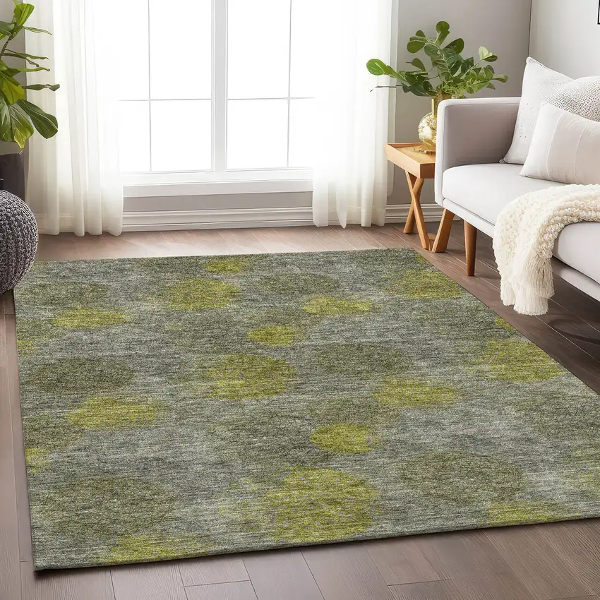 Gray Lime Green And Silver Abstract Washable Area Rug With UV Protection Photo 4