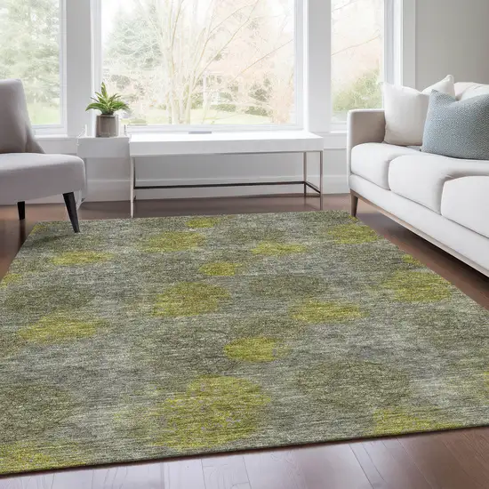 Gray Lime Green And Silver Abstract Washable Area Rug With UV Protection Photo 5