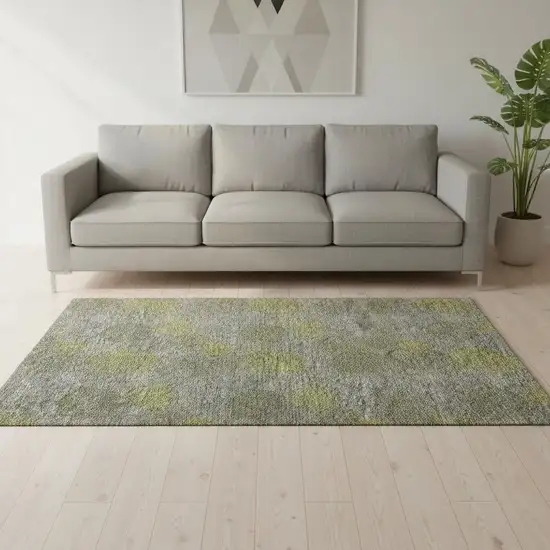 Gray Lime Green And Silver Abstract Washable Area Rug With UV Protection Photo 2