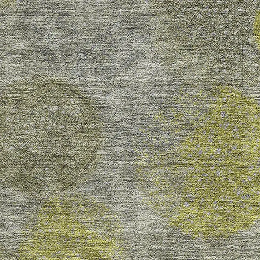 Gray Lime Green And Silver Abstract Washable Area Rug With UV Protection Photo 2