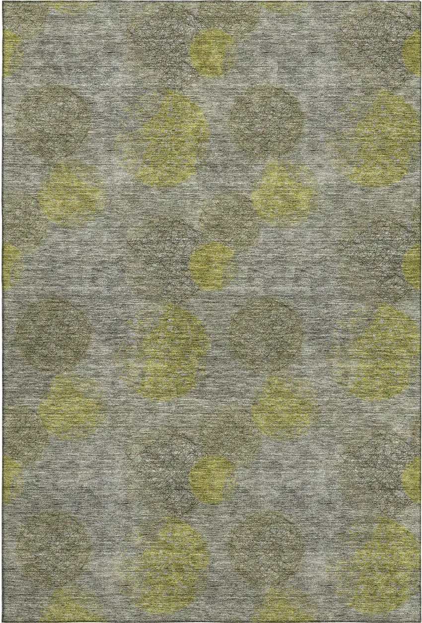 Gray Lime Green And Silver Abstract Washable Area Rug With UV Protection Photo 1