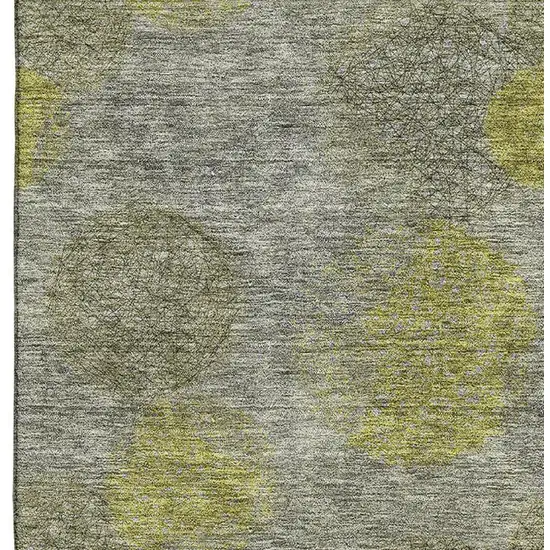 Gray Lime Green And Silver Abstract Washable Area Rug With UV Protection Photo 3
