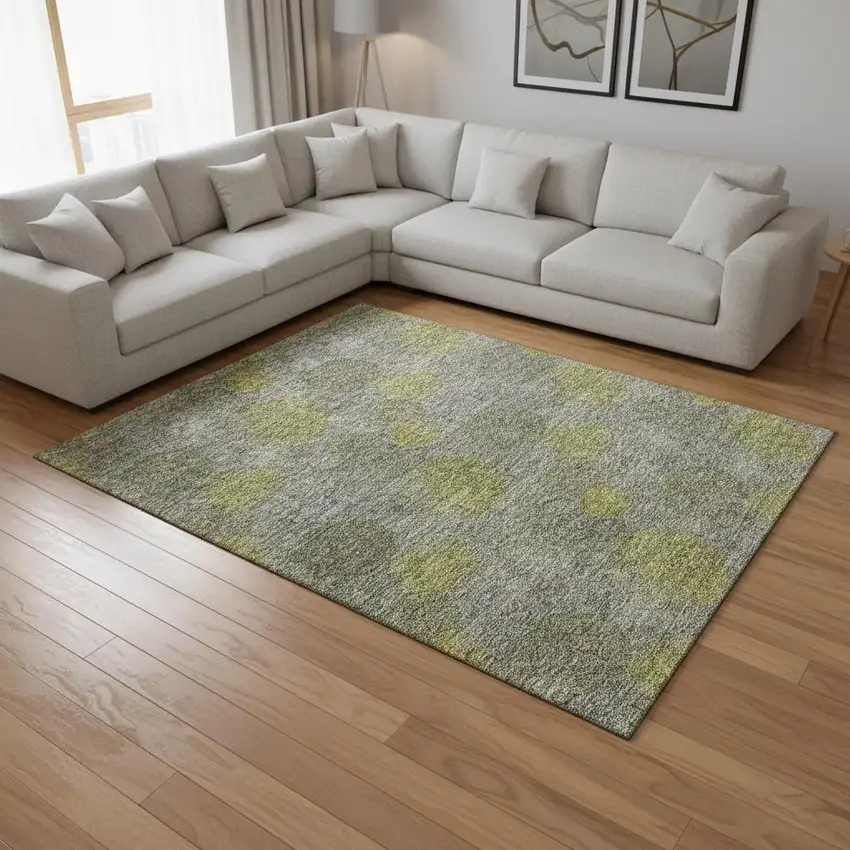 Gray Lime Green And Silver Abstract Washable Area Rug With UV Protection Photo 2