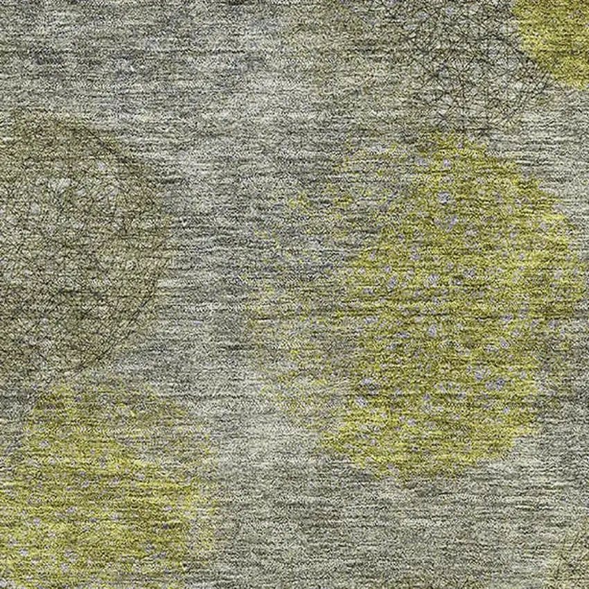Gray Lime Green And Silver Abstract Washable Area Rug With UV Protection Photo 2