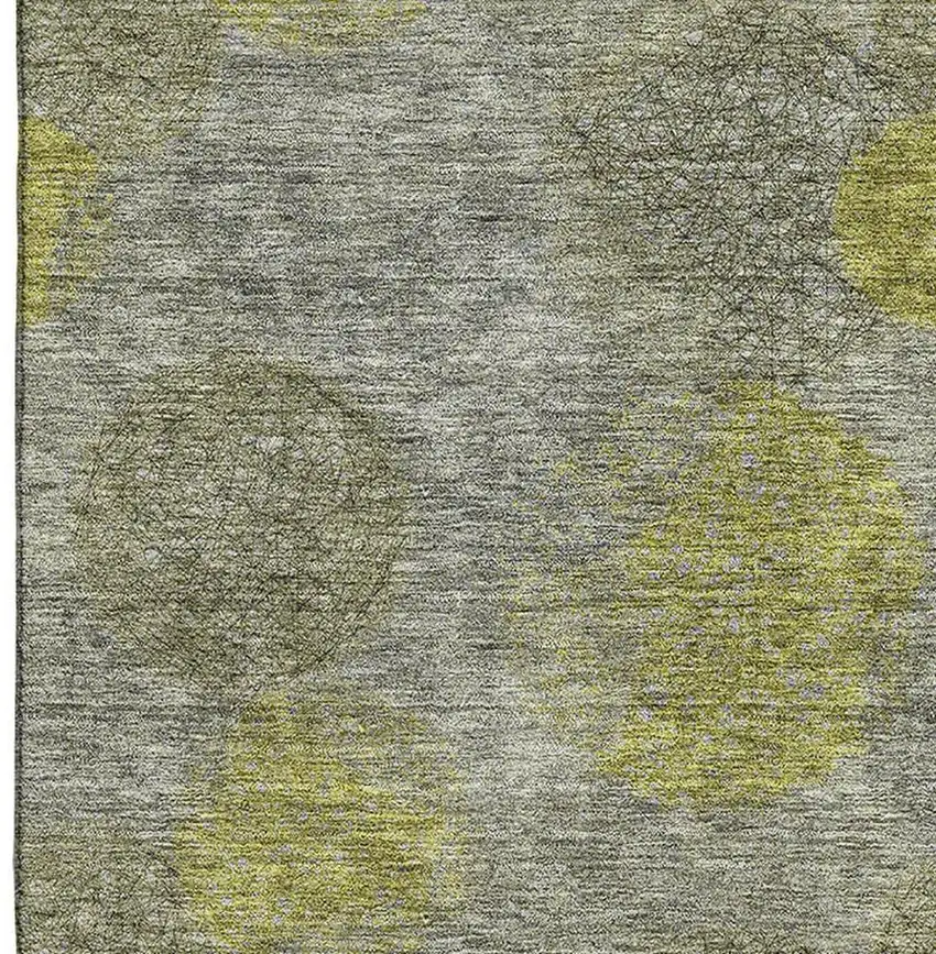 Gray Lime Green And Silver Abstract Washable Area Rug With UV Protection Photo 3