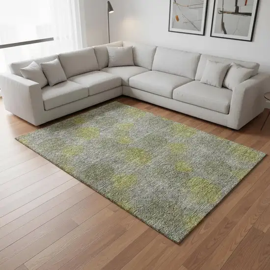 Gray Lime Green And Silver Abstract Washable Area Rug With UV Protection Photo 2