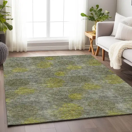 Gray Lime Green And Silver Abstract Washable Area Rug With UV Protection Photo 4