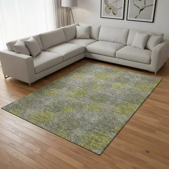 Gray Lime Green And Silver Abstract Washable Area Rug With UV Protection Photo 2