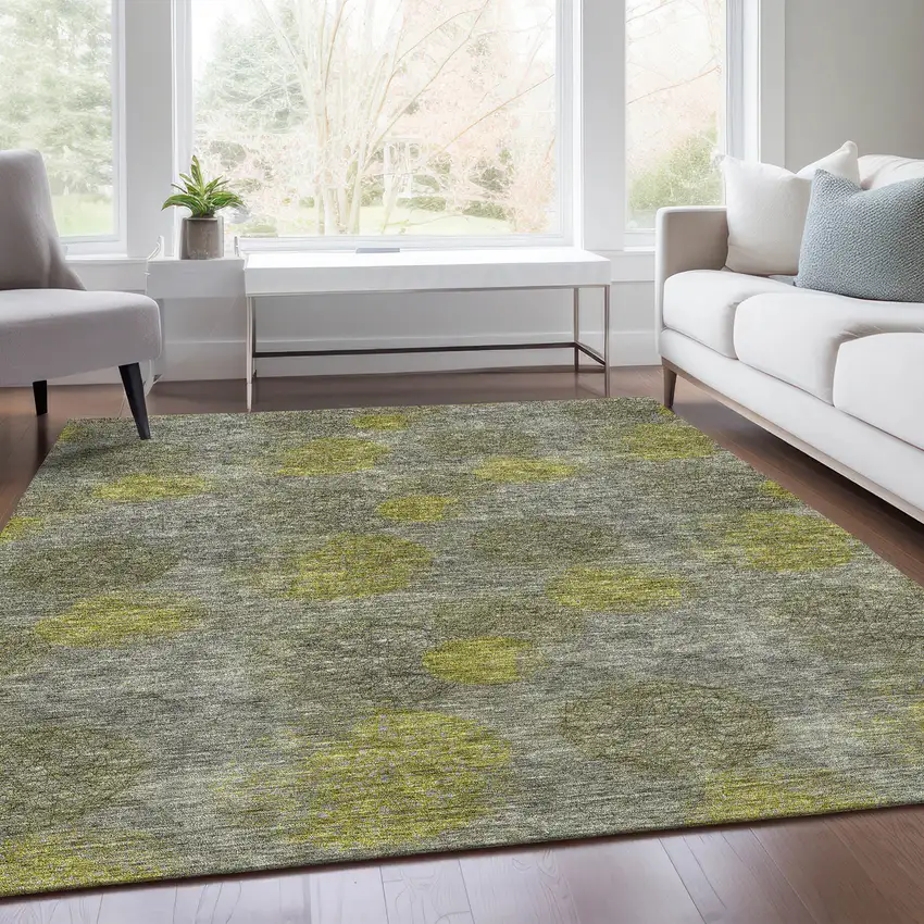 Gray Lime Green And Silver Abstract Washable Area Rug With UV Protection Photo 5