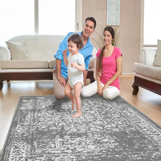 Gray Machine Braided Distressed Area Rug With UV Protection Photo 6