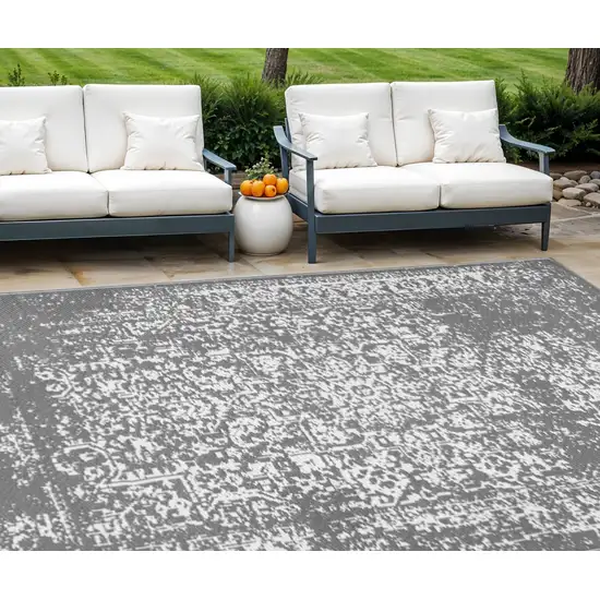 Gray Machine Braided Distressed Area Rug With UV Protection Photo 1