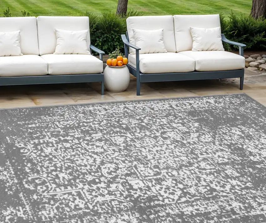 Gray Machine Braided Distressed Area Rug With UV Protection Photo 1