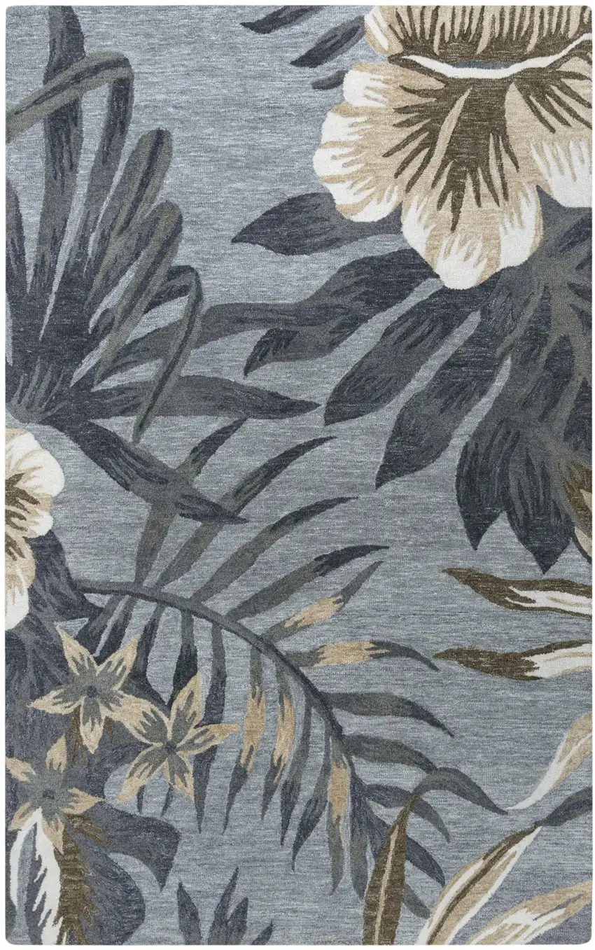 Gray Mauve And Ivory Floral Hand Tufted Area Rug Photo 3