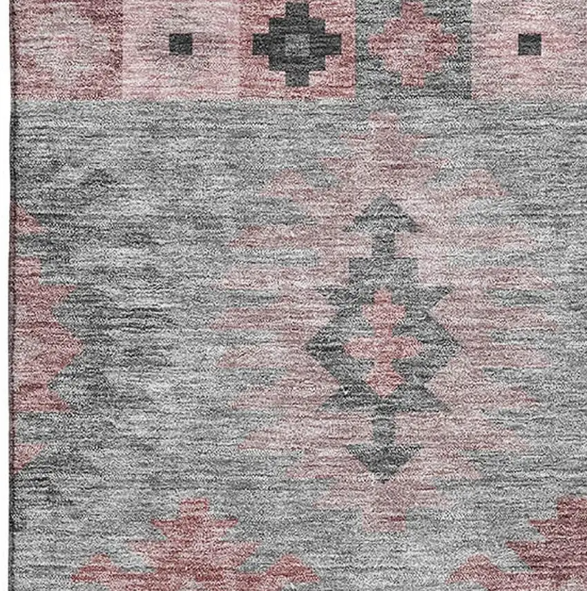 Gray Mauve And Silver Southwestern Washable Area Rug With UV Protection Photo 2