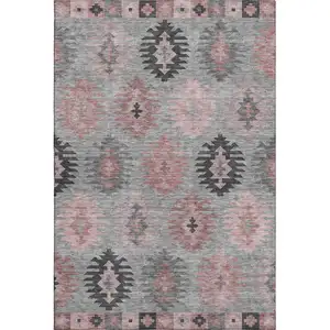 Photo of Gray Mauve And Silver Southwestern Washable Area Rug With UV Protection