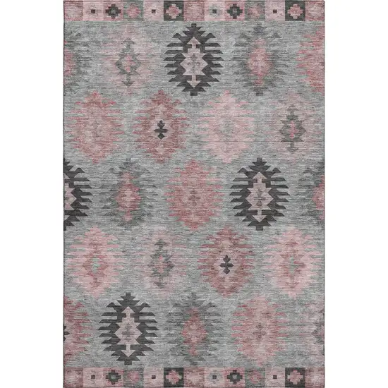 Gray Mauve And Silver Southwestern Washable Area Rug With UV Protection Photo 1