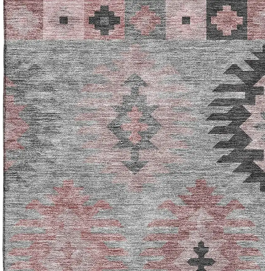 Gray Mauve And Silver Southwestern Washable Area Rug With UV Protection Photo 3