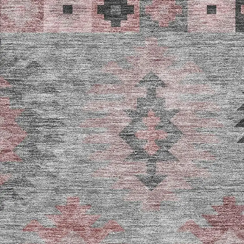Gray Mauve And Silver Southwestern Washable Area Rug With UV Protection Photo 2
