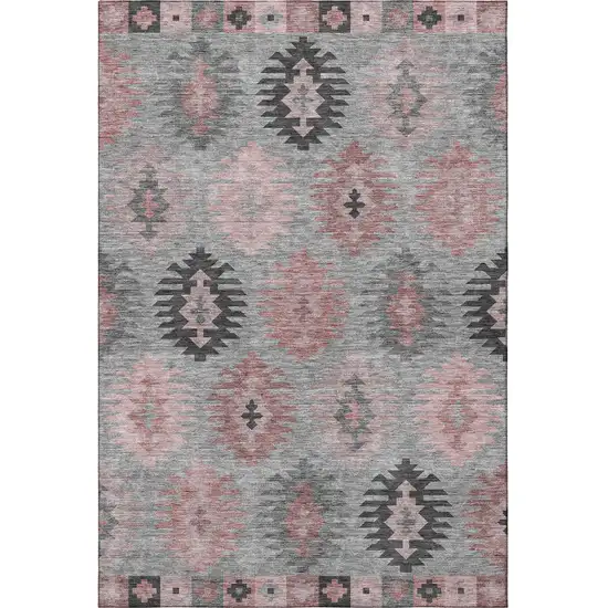 Gray Mauve And Silver Southwestern Washable Area Rug With UV Protection Photo 3