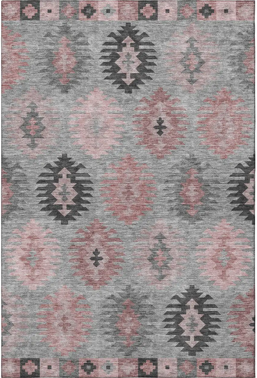 Gray Mauve And Silver Southwestern Washable Area Rug With UV Protection Photo 3
