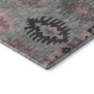Photo of Gray Mauve And Silver Southwestern Washable Area Rug With UV Protection