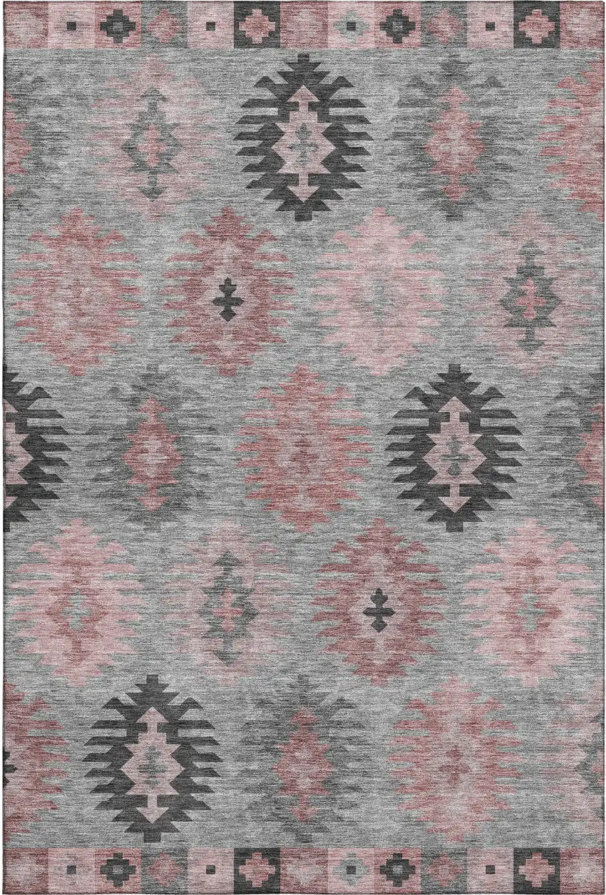 Gray Mauve And Silver Southwestern Washable Area Rug With UV Protection Photo 1