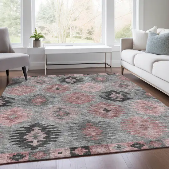 Gray Mauve And Silver Southwestern Washable Area Rug With UV Protection Photo 5