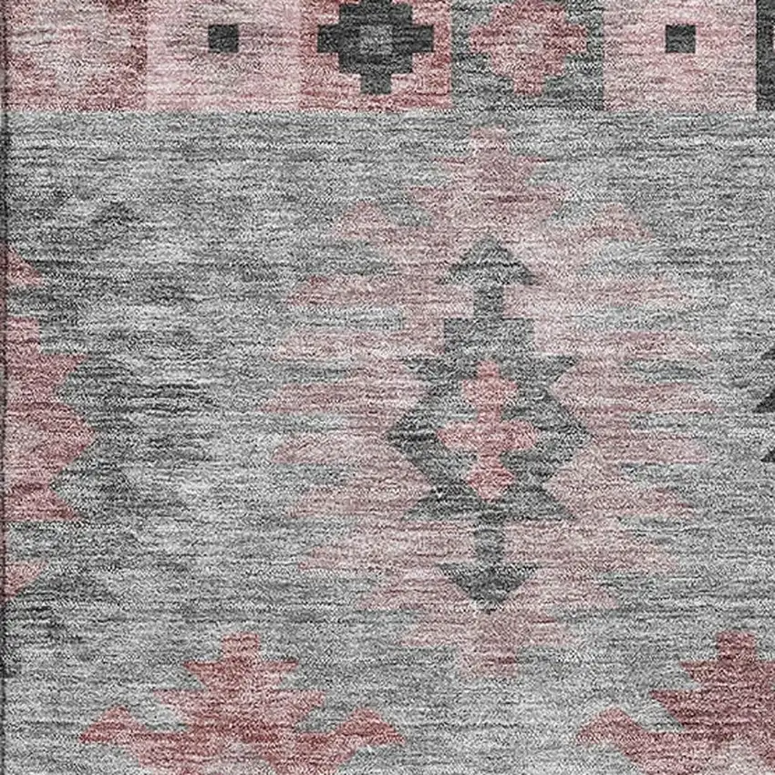 Gray Mauve And Silver Southwestern Washable Area Rug With UV Protection Photo 2