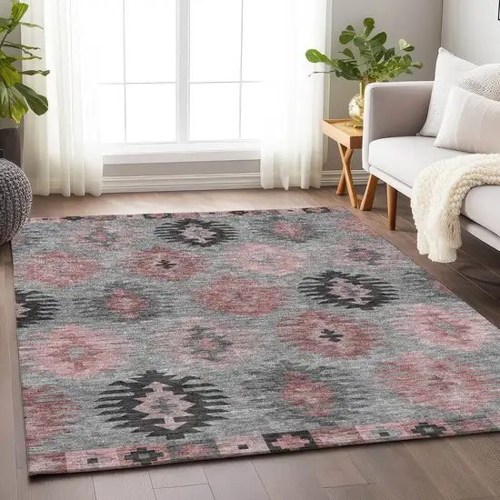 Gray Mauve And Silver Southwestern Washable Area Rug With UV Protection Photo 4
