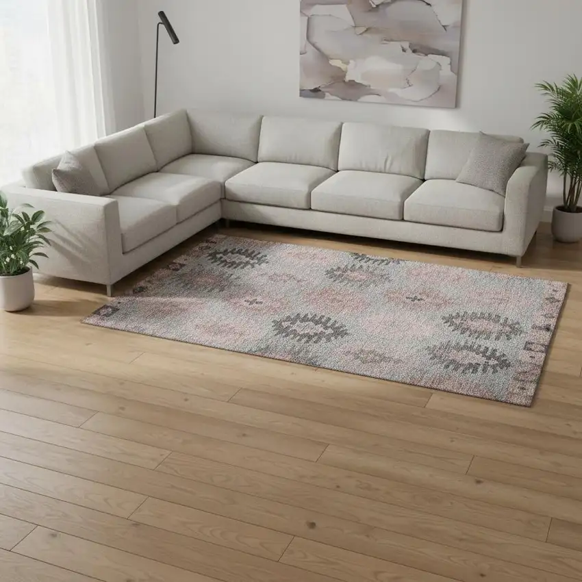 Gray Mauve And Silver Southwestern Washable Area Rug With UV Protection Photo 2